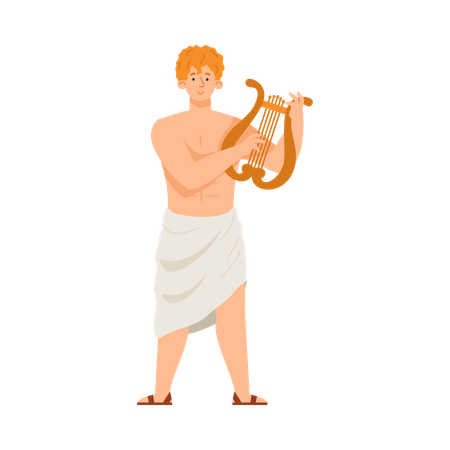 Antique Apollo god with musical harp  Illustration