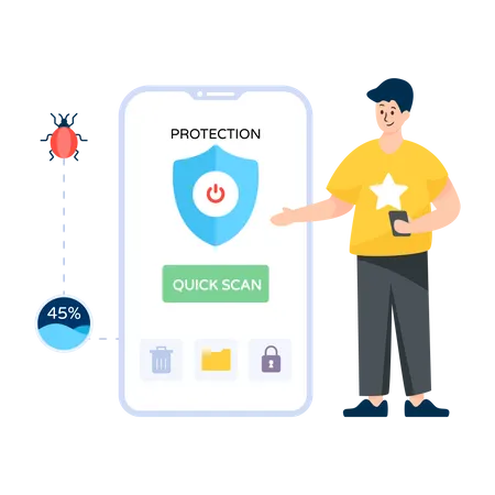 An Antivirus App In A Phone Flat Vector Download Illustration