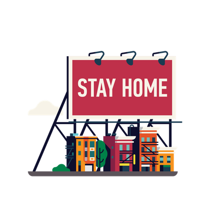 Anúncio Stay Home com enorme outdoor  Ilustração