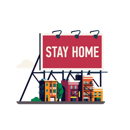 Anúncio Stay Home com enorme outdoor  Ilustração