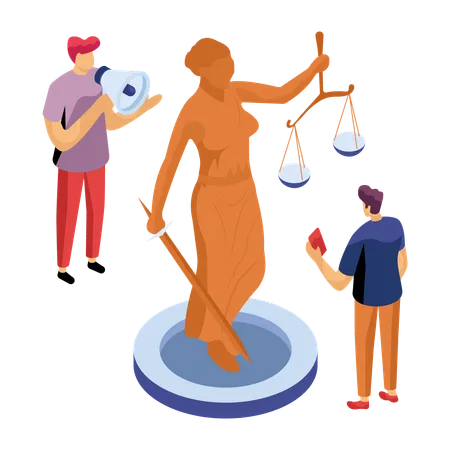 Rechtsanwälte stehen in der Nähe des Justizsymbols  Illustration