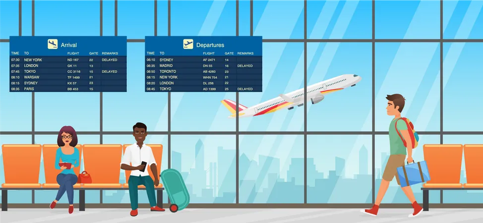 Anwesende Personen am Flughafen  Illustration