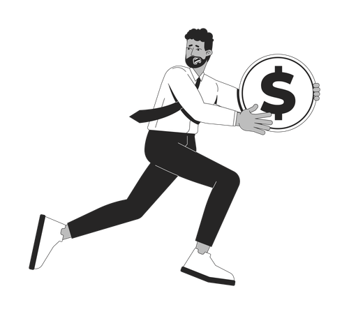 Anxious business black man running with dollar coin  Illustration