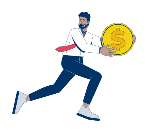 Anxious business black man running with dollar coin  Illustration
