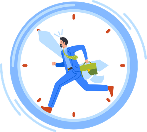 Anxious Businessman Running Fast in Alarm Clock Illustration