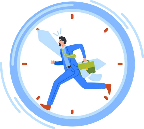 Anxious Businessman Running Fast in Alarm Clock  Illustration