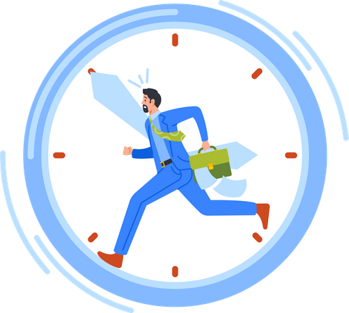 Anxious Businessman Running Fast in Alarm Clock  Illustration