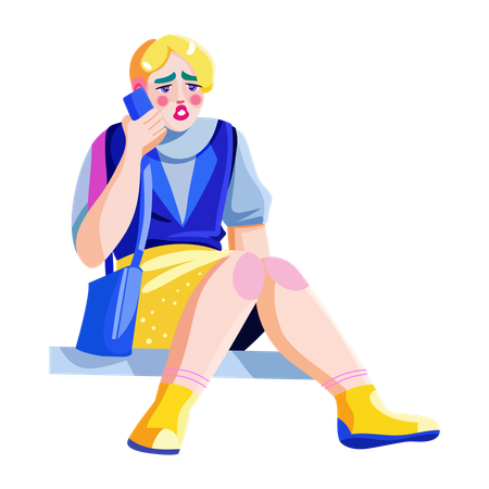 Anxious girl calling on phone  Illustration