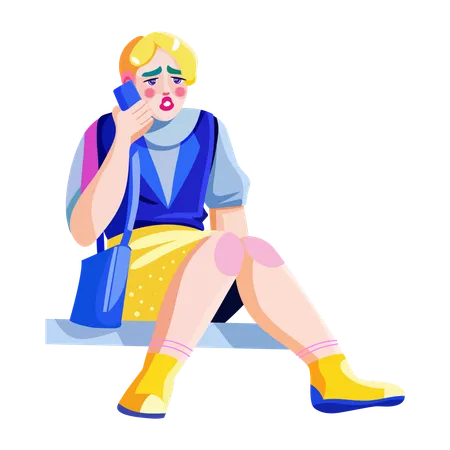 Anxious girl calling on phone  Illustration