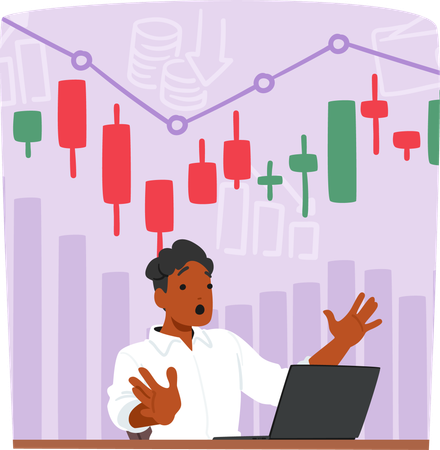 Anxious male trader doing stock market analysis  Illustration