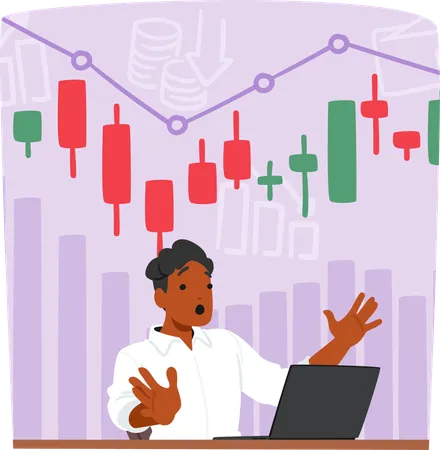 Anxious male trader doing stock market analysis  Illustration