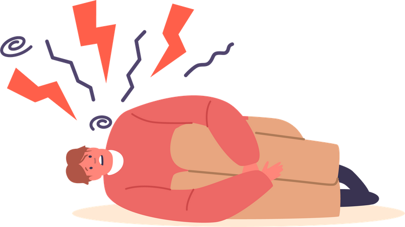 Anxious Man curls in the fetal position  イラスト
