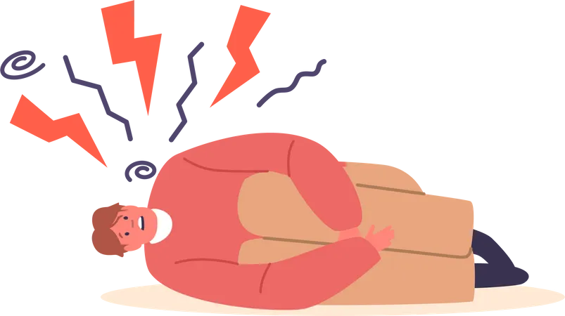 Anxious Man curls in the fetal position  イラスト