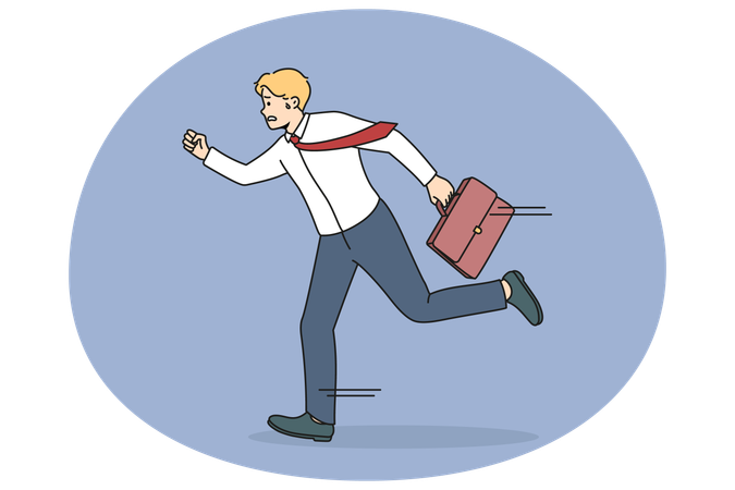 Anxious man worker running in hurry  Illustration