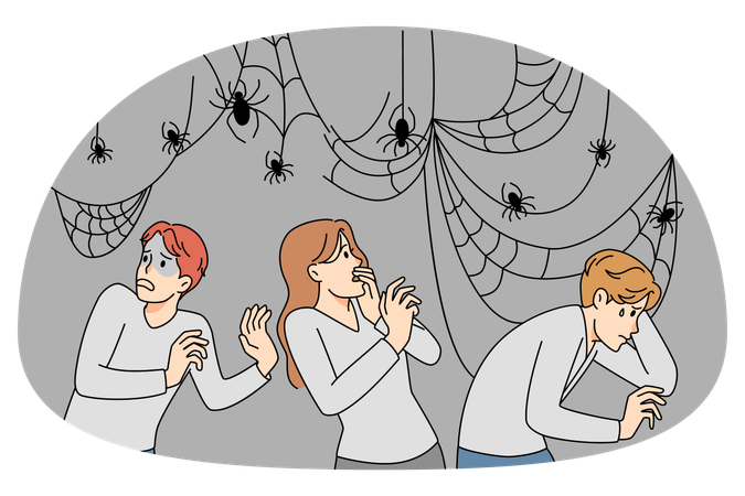 Anxious people scared of spiders  Illustration