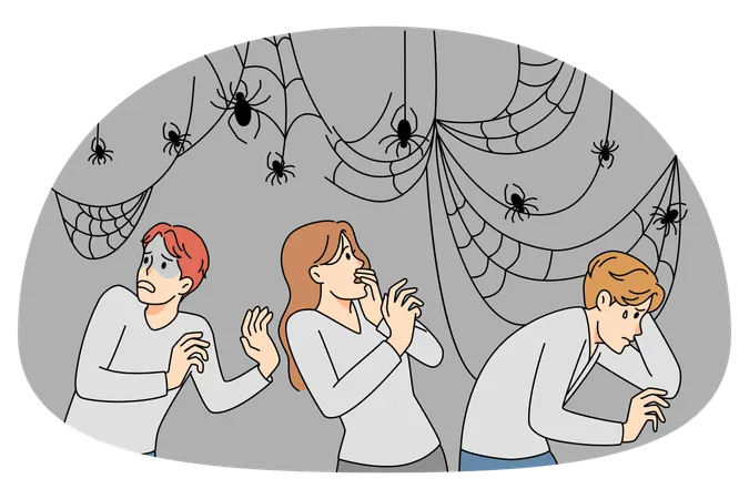 Anxious people scared of spiders  Illustration