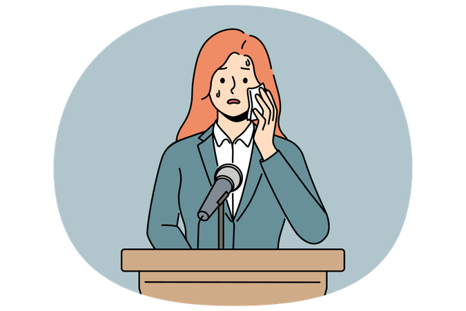 Anxious woman afraid of public speaking  Illustration