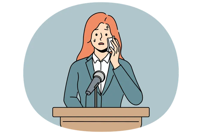 Anxious woman afraid of public speaking  Illustration