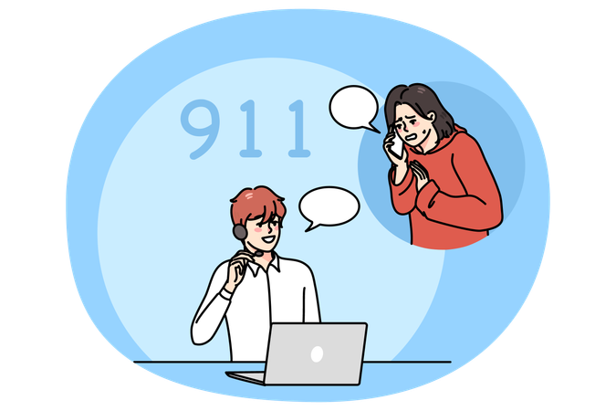 Anxious woman call emergency line operator  Illustration