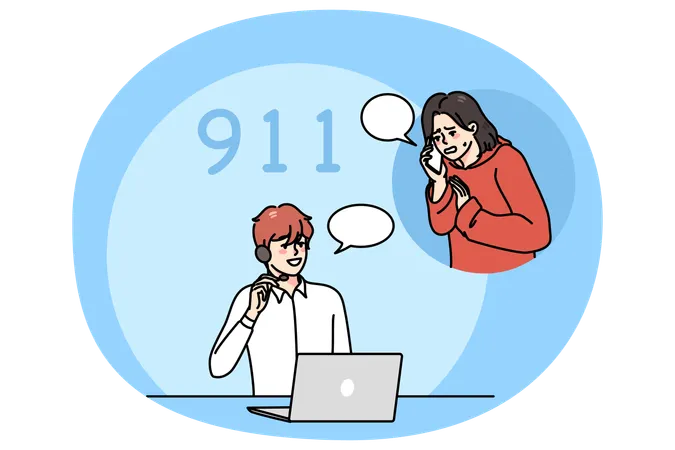 Anxious woman call emergency line operator  Illustration