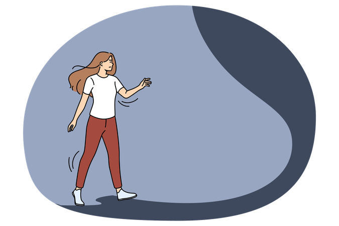 Anxious woman facing dark unknown future  Illustration