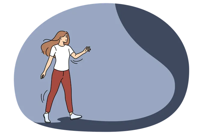 Anxious woman facing dark unknown future  Illustration