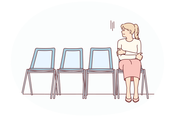 Anxious woman sit in chair waiting for appointment  Illustration