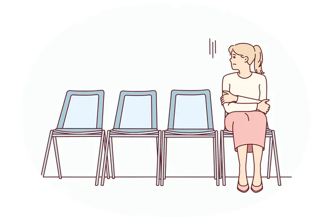 Anxious woman sit in chair waiting for appointment  Illustration
