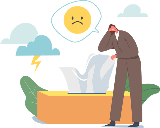 Anxious Woman Suffering of Depression and Anxiety Problem  イラスト