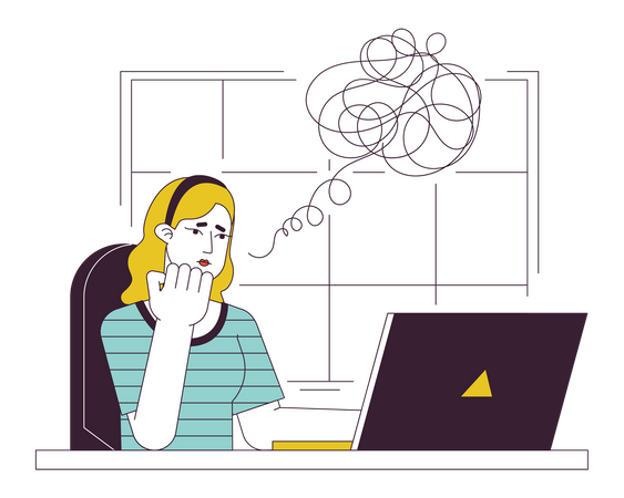 Anxious woman working at office  Illustration