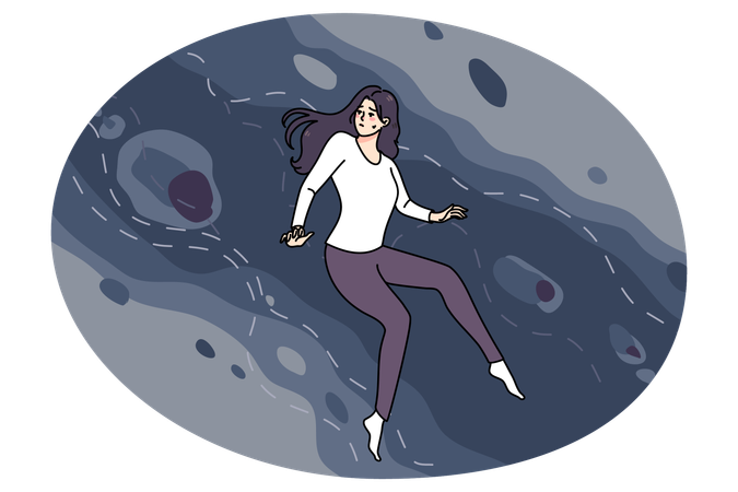 不安な若い女性が未知の危険な地域をさまよう  イラスト