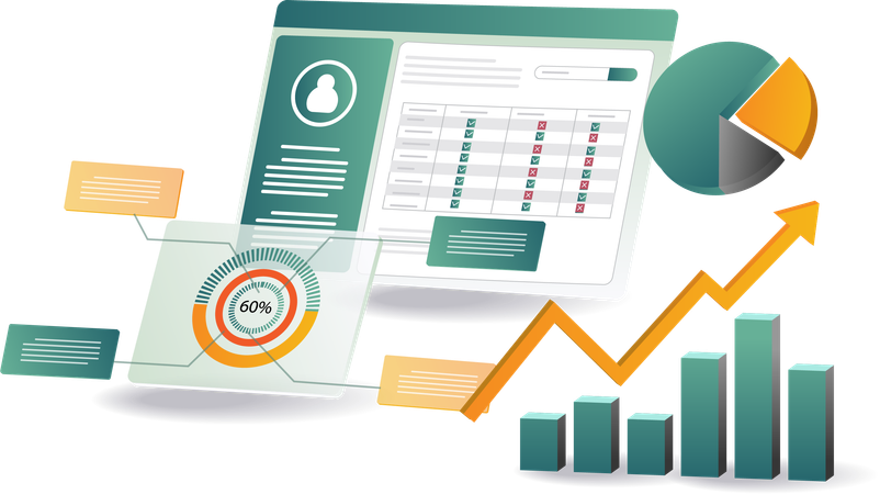 Anzeige von Geschäftsdiagrammen und Grafiken zur Analyse  Illustration