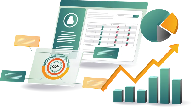 Anzeige von Geschäftsdiagrammen und Grafiken zur Analyse  Illustration