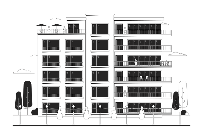 Condomínio de apartamentos com varandas  Ilustração