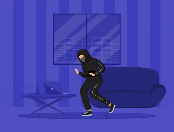 Apartment Break In Flat Color Vector Illustration Burglar Stealing Property From Flat Housebreaking House Burglary Criminal Act 2 D Cartoon Character Interior On Background イラスト
