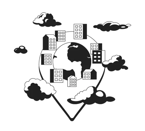 Apartment Complex Pin Black And White 2 D Illustration Concept Multifamily Properties Pinpoint Isolated Cartoon Outline Object Condominium Highrise Neighborhood Urban Metaphor Monochrome Vector Art Illustration