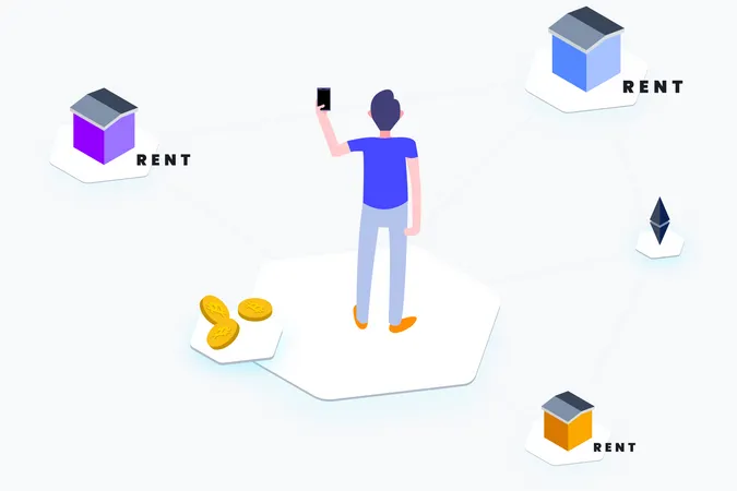 Apartment Rent Blockchain platform Illustration