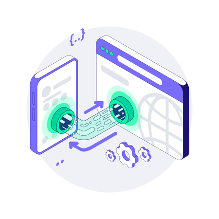 Api connects Mobile and Web applications in Browser  Illustration