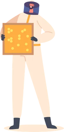 Apiarist Character With Honeycomb Frame Worker Manages Honeybees In Apiaries Oversee Beehives Monitor Honey Production Maintain Bee Health And Produce Honey Cartoon People Vector Illustration イラスト