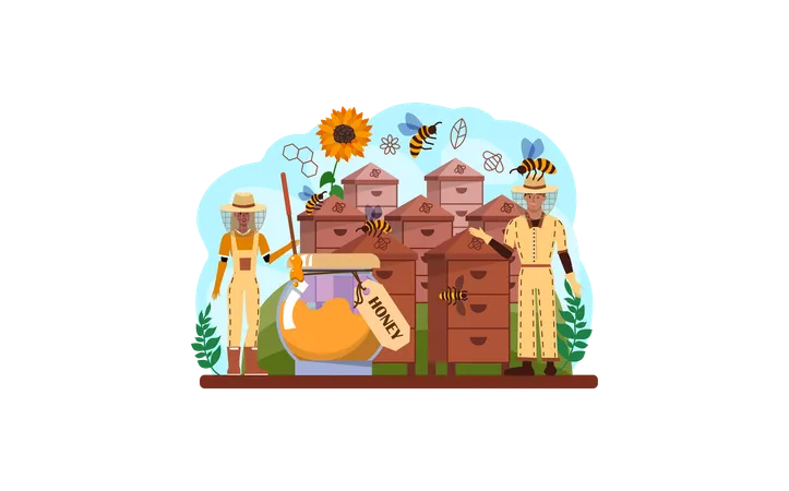 Hiver Or Beekeeper Web Banner Or Landing Page Apiculture Farmer Gathering Honey Countryside Organic Product Apiary Worker Beekeeping And Honey Extraction Flat Vector Illustration Illustration