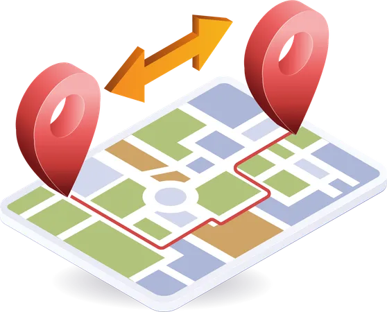 Aplicativo de mapa de rota de localização de destino  Ilustração