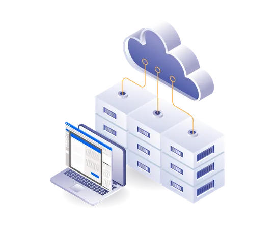 Aplicación de almacenamiento de bases de datos del servidor en la nube  Ilustración
