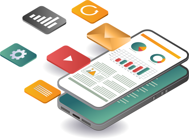 Aplicación de análisis de datos y tecnología de teléfonos inteligentes  Ilustración