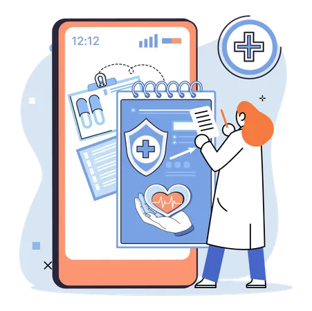 Aplicación de atención médica en línea  Ilustración