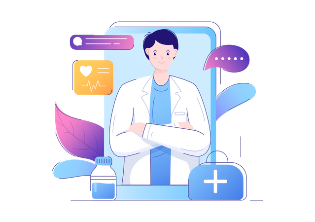 Aplicación de atención médica médica en línea  Ilustración