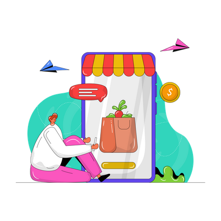 Aplicación de comestibles  Ilustración