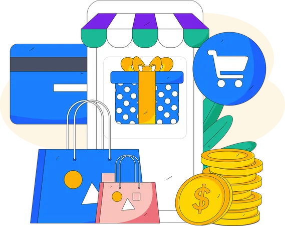 Aplicación de compras en línea  Ilustración