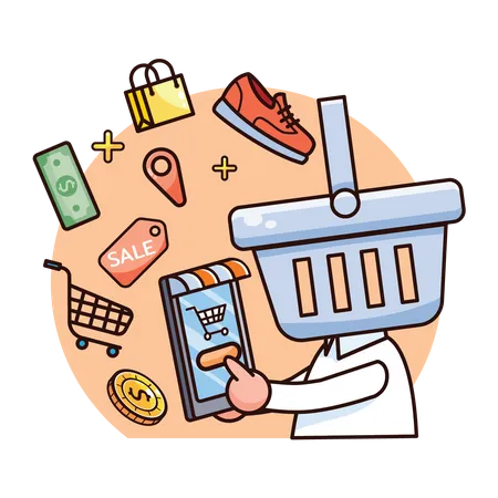 Aplicación de compras en línea  Ilustración