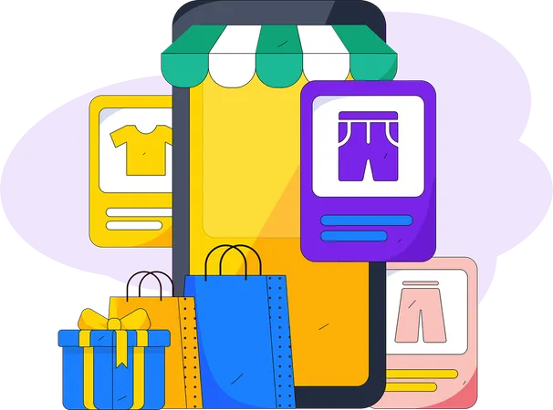 Aplicación de compras en línea  Ilustración