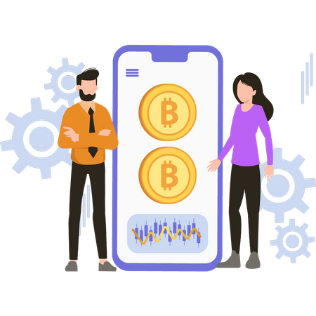 Aplicación móvil de intercambio de bitcoins  Ilustración